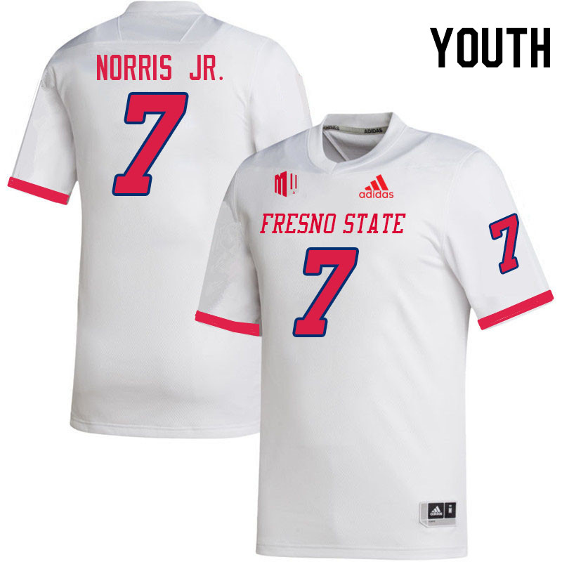 Youth #7 Morice Norris Jr. Fresno State Bulldogs College Football Jerseys Stitched Sale-White - Click Image to Close